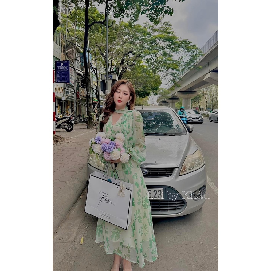 ĐẦM MAXI HOA NƠ CỔ