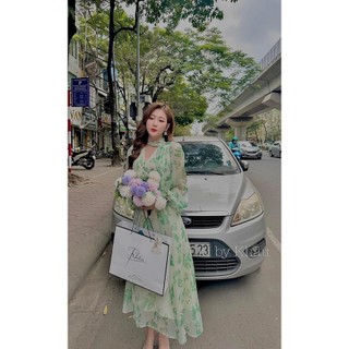 Đầm maxi hoa nơ cổ