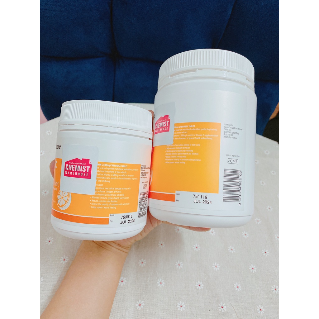 [Tem CHEMIST] Healthy care vitamin C 500mg, Úc (300v/ 500v) viên nhai hỗ trợ sức đề kháng, đẹp da cho người từ 2 tuổi