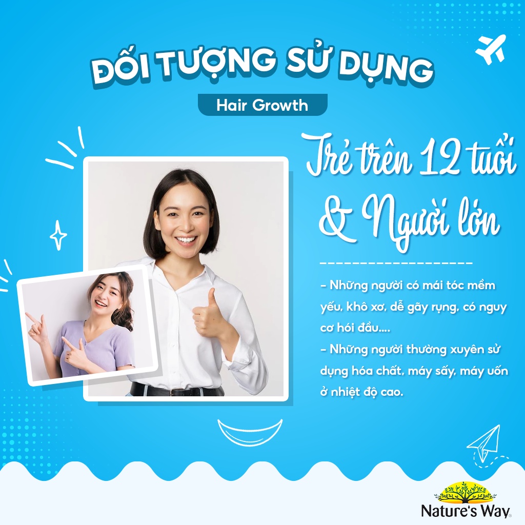 Viên Uống Hỗ Trợ Mọc Tóc Nature's Way Hair Growth Support + Biotin & Silicon, Giảm Rụng Tóc, Nuôi Dưỡng Tóc Hộp 30v