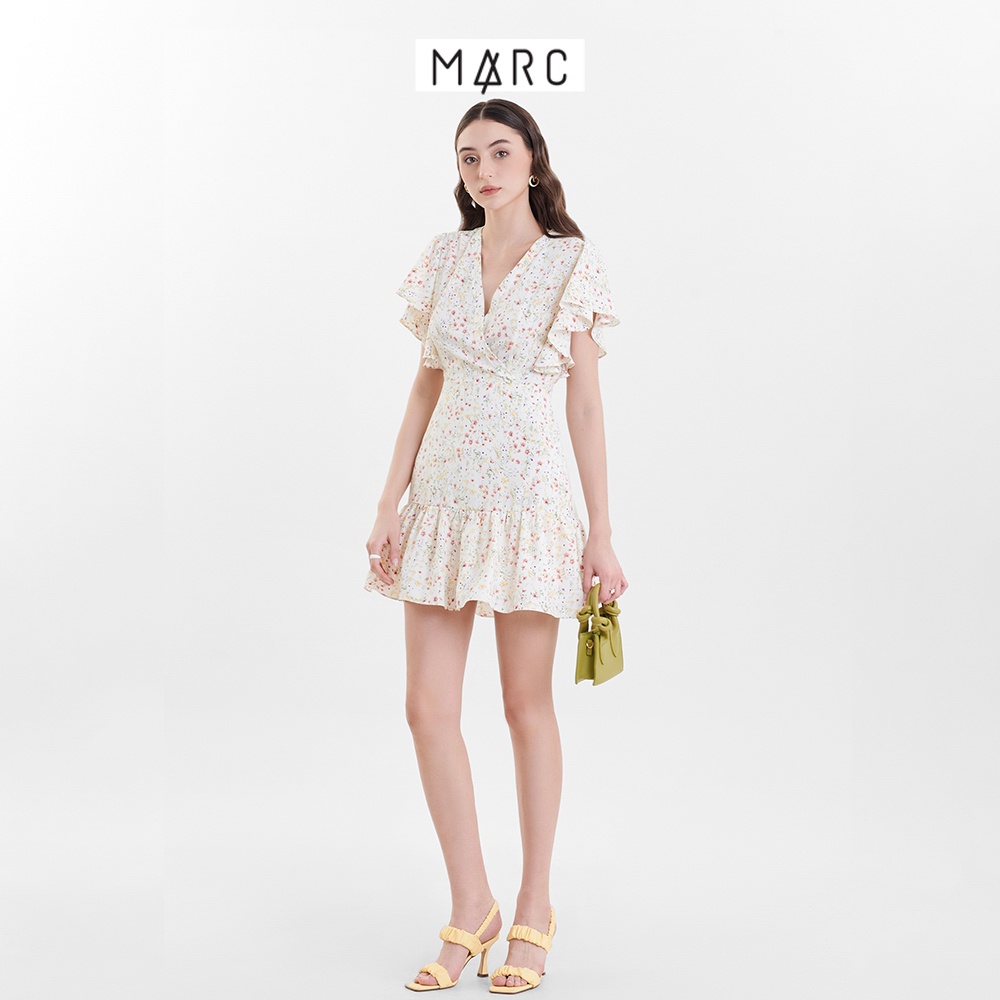 Đầm hoa nữ MARC FASHION mini cổ đắp chéo tay cánh tiên FALH030423