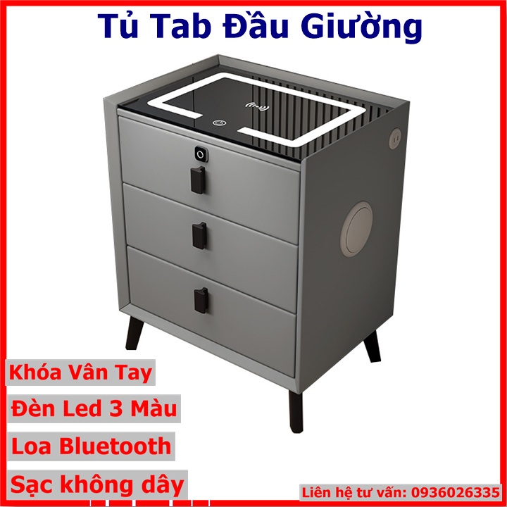 Kệ đầu giường, tủ đầu giường, tủ tab để đồ đầu giường 3 tầng tích hợp sạc, loa, usb, khóa cảm ứng