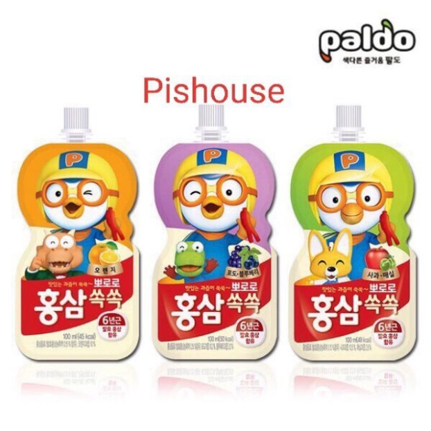 Nước hồng sâm trái cây Pororo Hàn Quốc túi 100ml Daycell Store