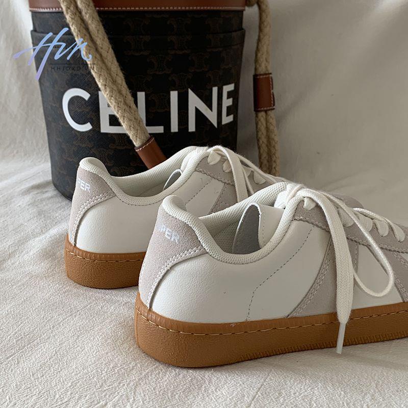 Giày Thể Thao Đế Bằng Màu Trắng Dễ Phối Đồ Thời Trang Phong Cách Hàn Quốc Cho Nữ