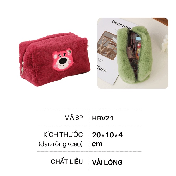 Hộp Bút Lông Gấu Dâu Lotso Siêu Dễ Thương, Túi Đựng Bút Đa Năng Siêu To Họa Tiết Động Vật, Bóp Viết Vải DUHU HBV21