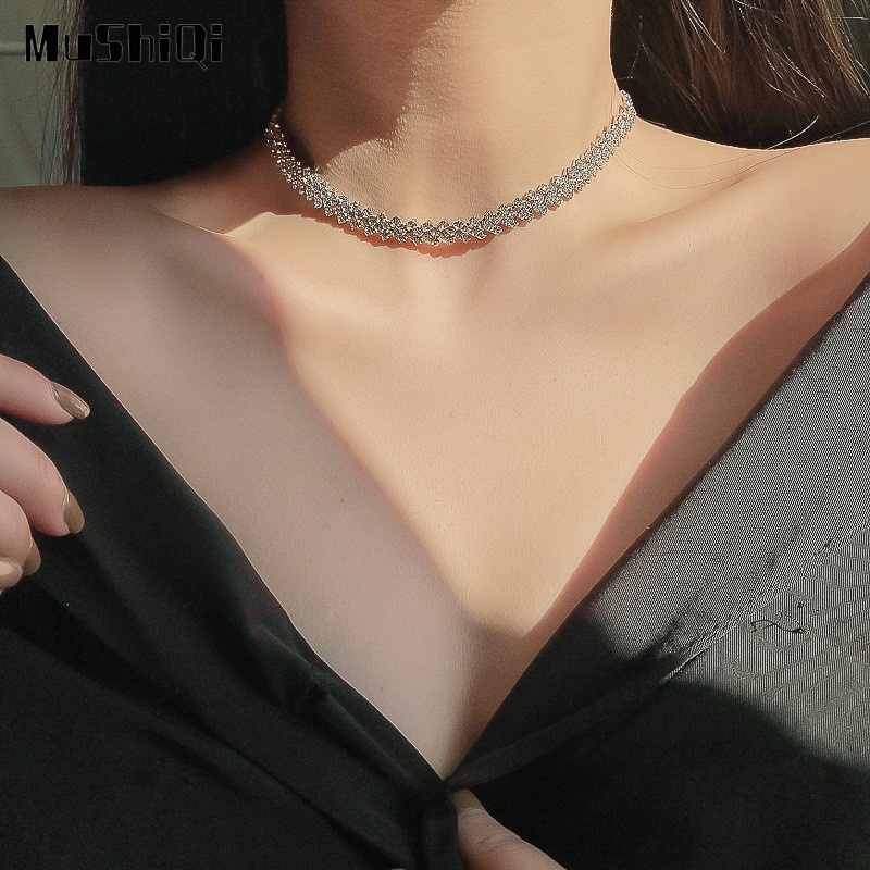 Vòng cổ Mạ Vàng 2K Đính Đá Toàn Diện Phong Cách Âu Mỹ