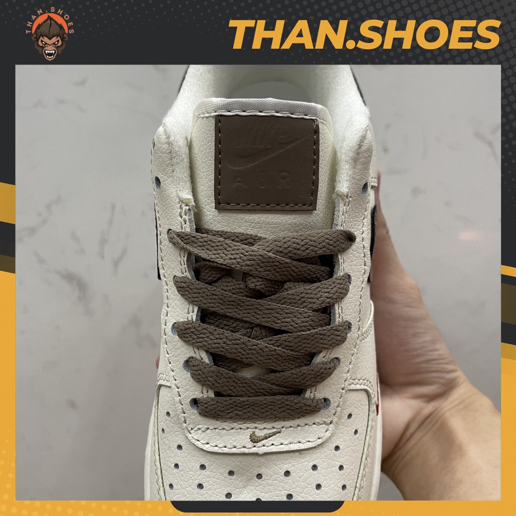 Giày Air Force 1 Low Premium White Brown, AF1 Móc Nâu - Than.Shoes