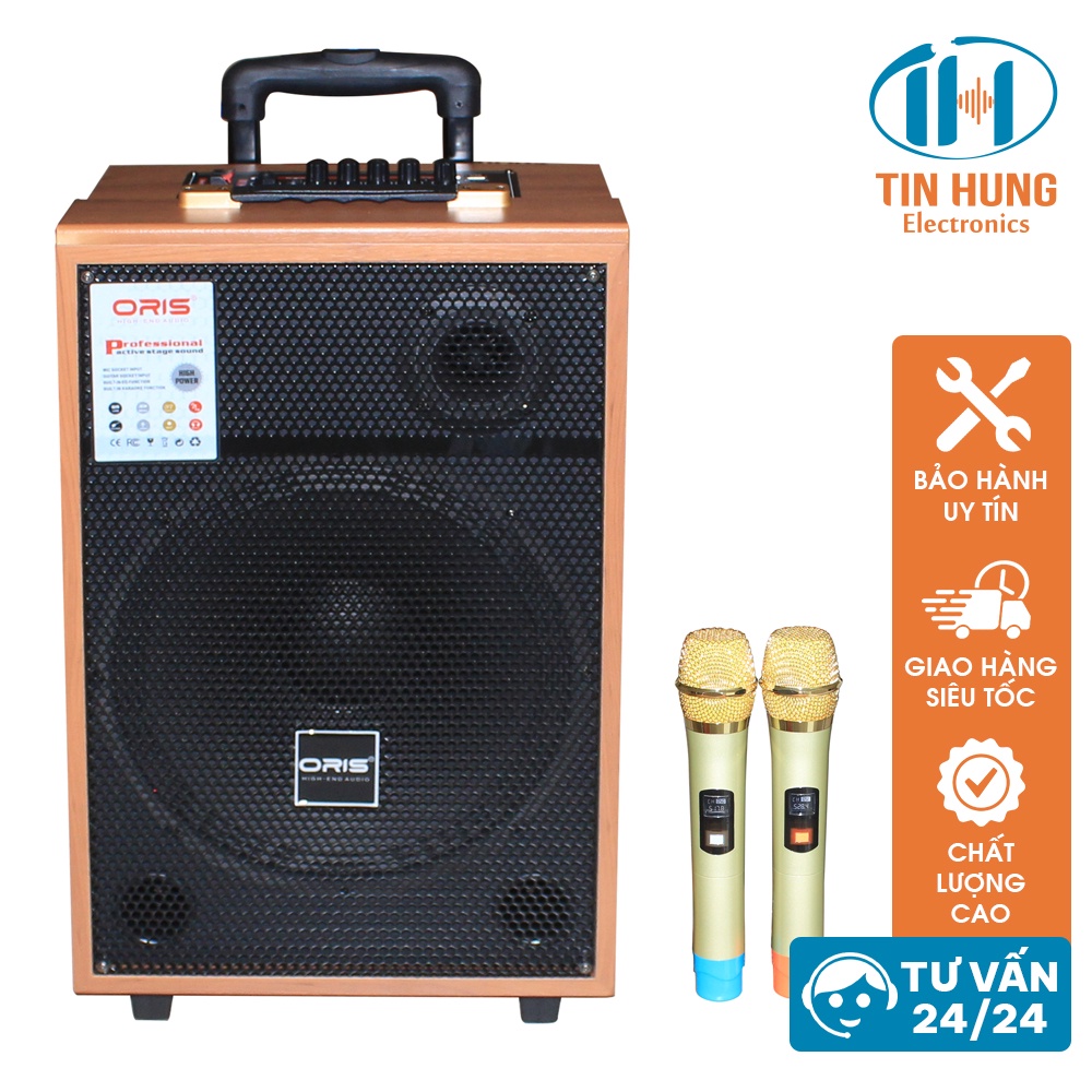 Loa karaoke blutooth ORIS TO 10A/12A Bass 30 công suất lớn, loa di dộng tặng kèm 02 mic sóng UHF chất lượng - ORIS