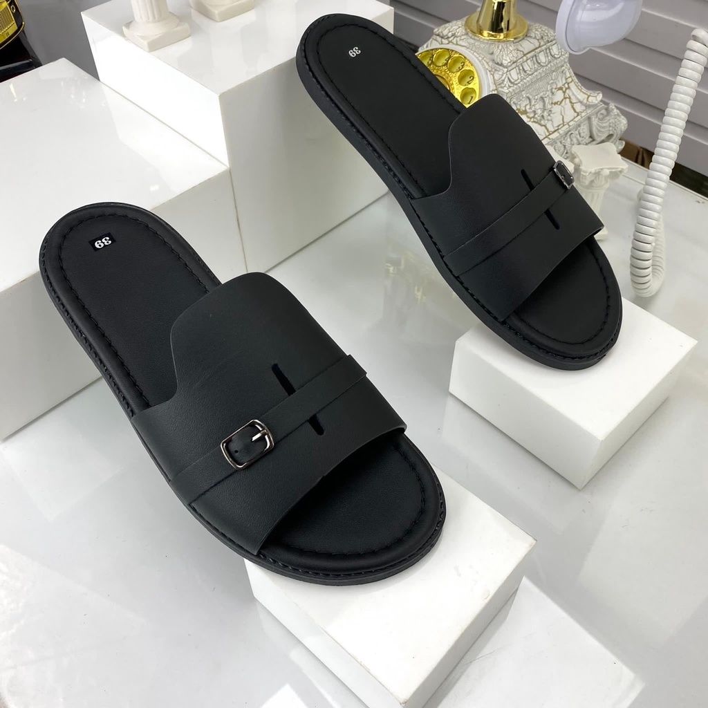 Dép nam Da Thật giá rẻ,Dép quai ngang khuy cài độc đáo,thời trang