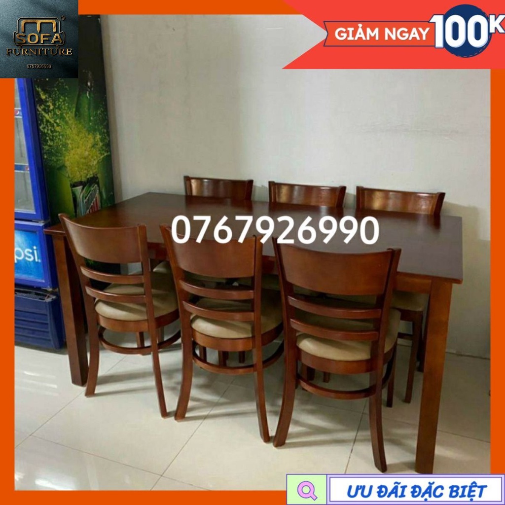 Bàn ăn gỗ tự nhiên 6 ghế, bàn ăn gia đình, mở quán ăn