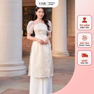 Set áo dài nữ cách tân thiết kế chất tơ kính, quần lụa hena be yad107 ban mai yame