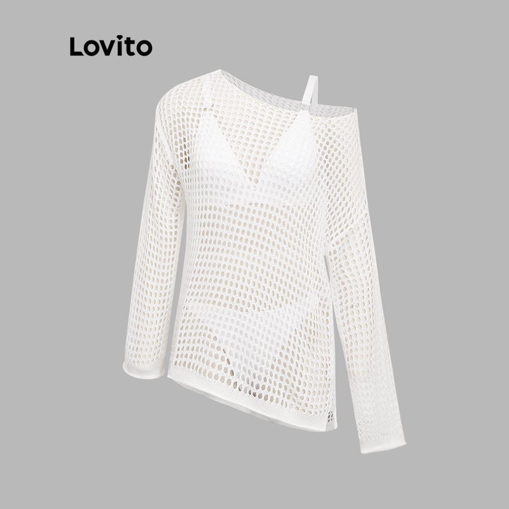 Lovito Áo Trễ Vai Tay Dài Màu Trơn Phong Cách Boho Dễ Phối Đồ L38AD038