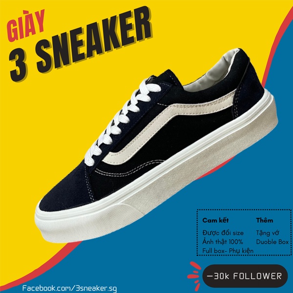Thanh Lý - Giày Vans Old Skool Classic Black White, Vans OSK Đen; Fullbox, Full Phụ Kiện