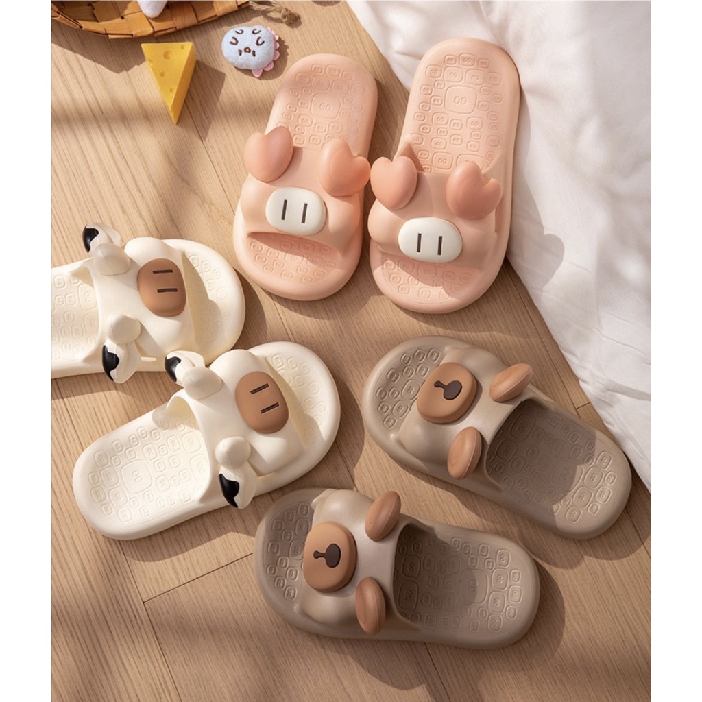 Dép Sandal Đế Dày Chống Trượt Họa Tiết Bò Sữa Hot Trend Thời Trang Dành Cho Nam Nữ