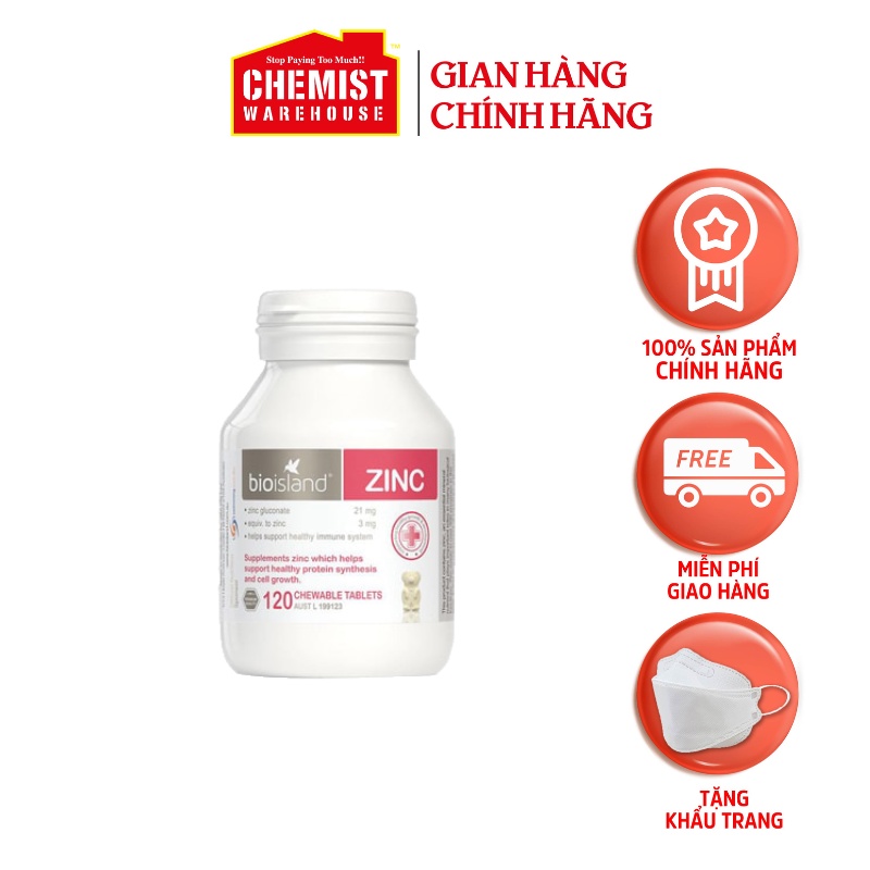 Viên uống bổ sung kẽm cho trẻ Bio Island Zinc tăng cường hệ miễn dịch 120 viên của Úc
