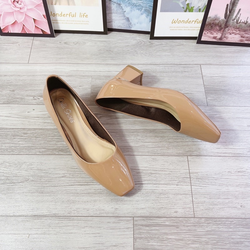 Giày da bóng mũi vuông trơn 5cm - 2000