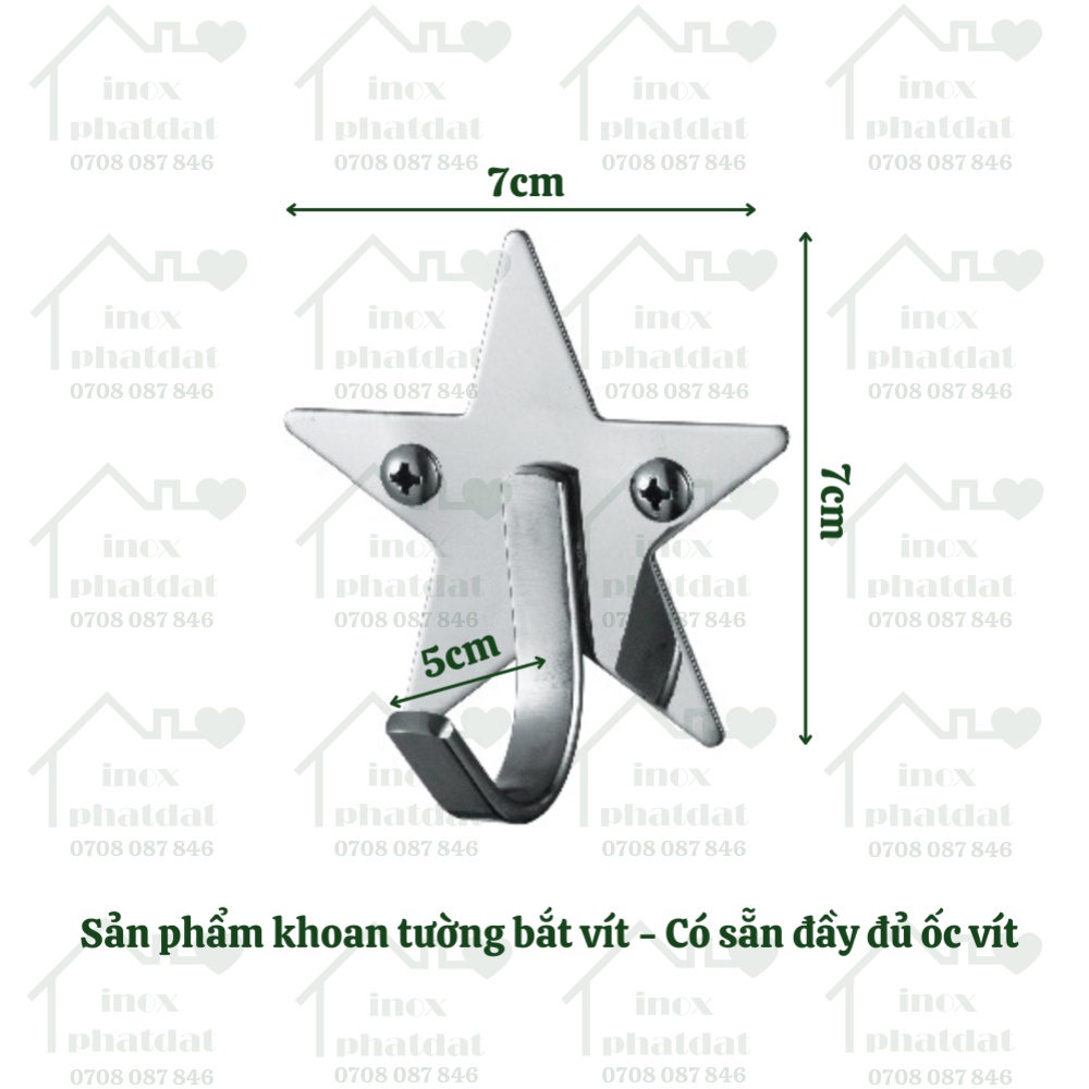 Móc treo đồ nhà tắm 100% Inox đặc PHÁT ĐẠT không rỉ sét, Móc đơn inox hình táo, ngôi sao, bướm, tim