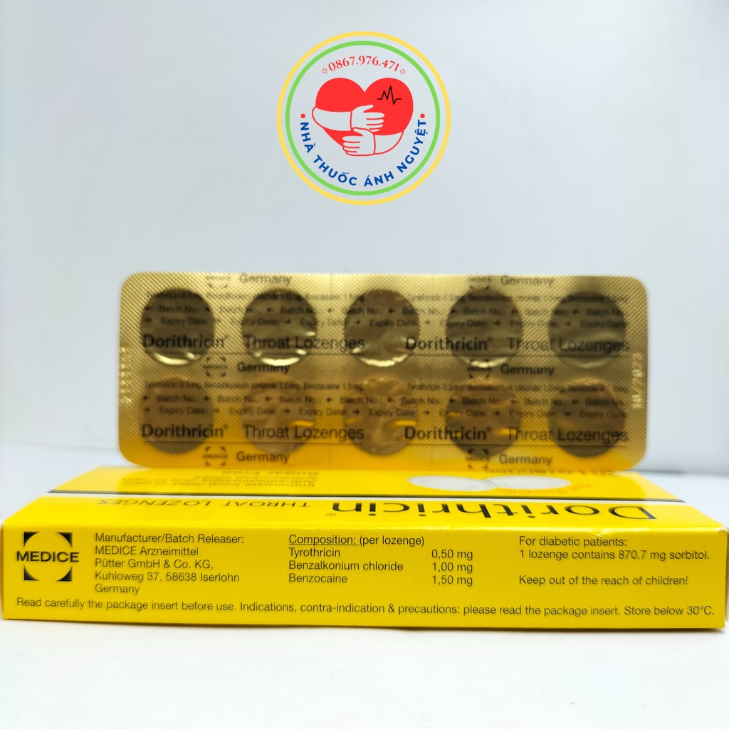 Viên ngậm Dorithricin Đức hộp 20 viên