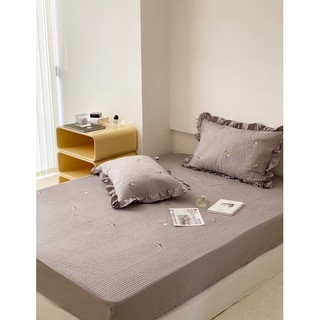 Set ga gối cotton trần bông thêu hoạ tiết