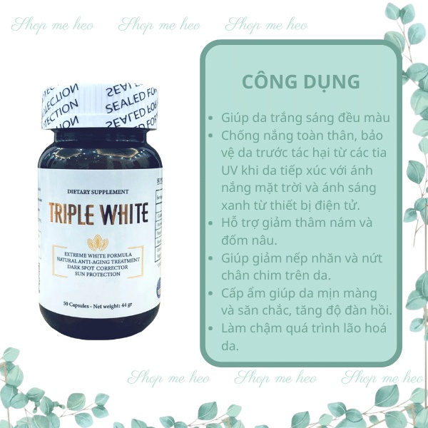 [Đủ tem chính hãng] Viên uống trắng da Triple White, viên uống Glutathion 1200mg trắng da, mờ nám, giảm thâm 50 viên