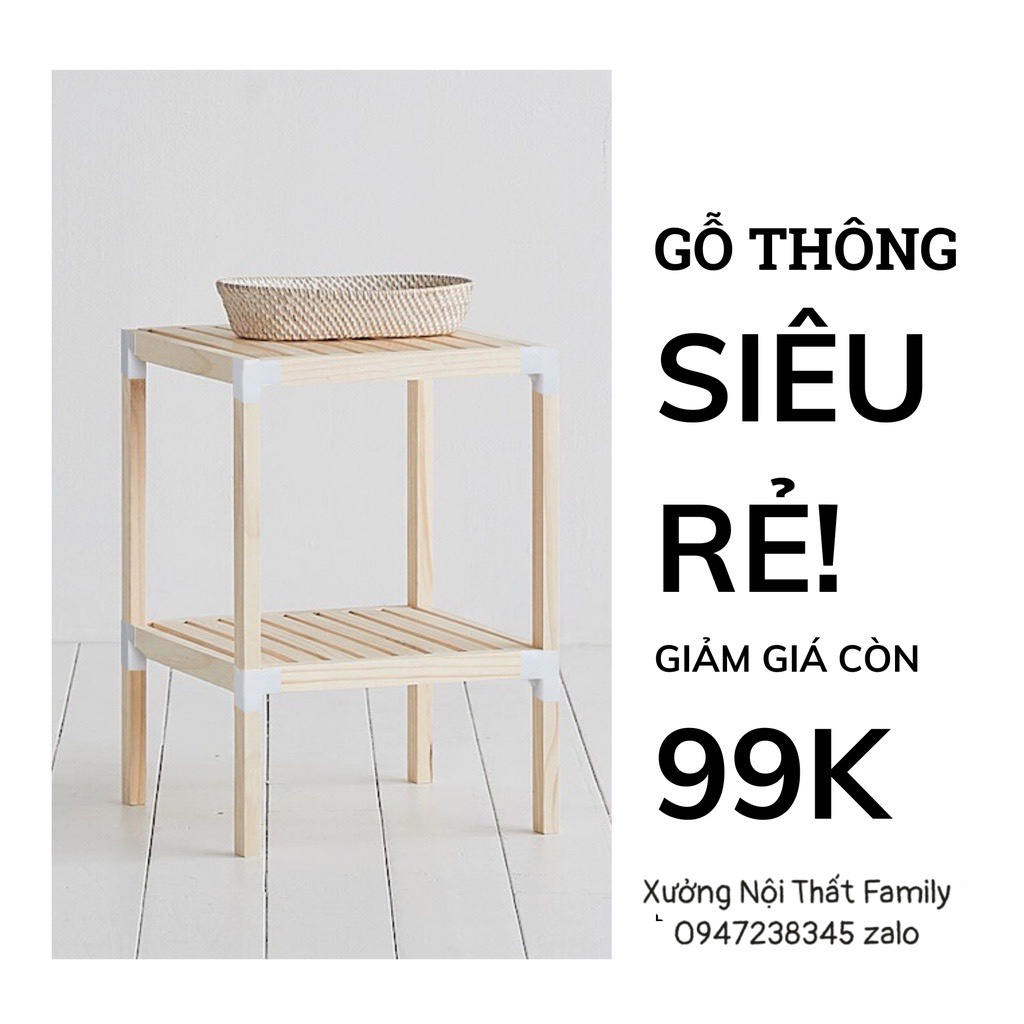 Kệ Gỗ Tab Đầu Giường 2 Tầng Thông Minh Gỗ Thông Mỹ Nhập Khẩủ Phong Cách Hàn Quốc.