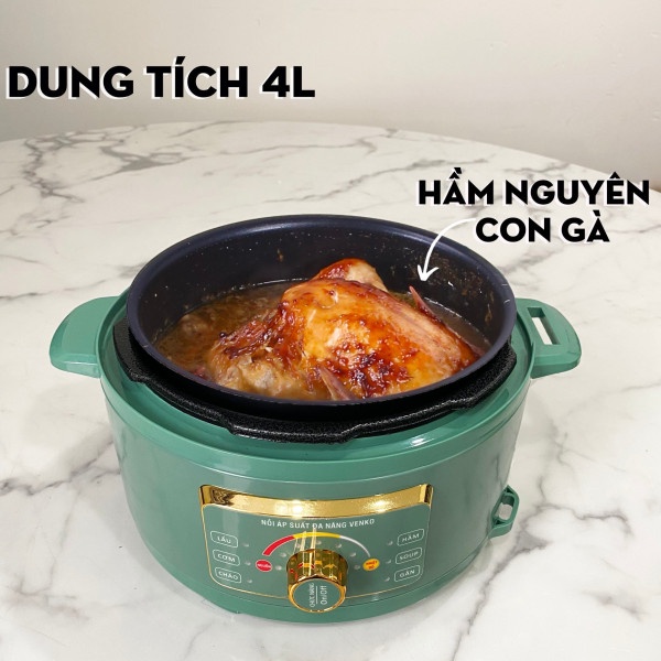 Nồi áp suất điện đa năng VENKO 4L chính hãng, nấu lẩu, nấu cháo, nấu cơm, ninh xương, chiên xào