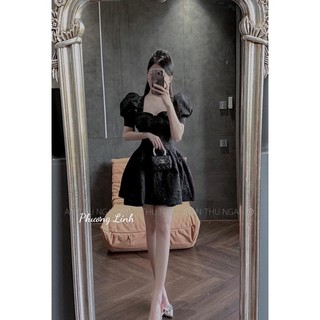 [New Sales 2024] Đầm xòe gấm xốp tay phồng cúp ngực sang trọng, Đầm cup cổ sóng dáng xòe siêu xinh
