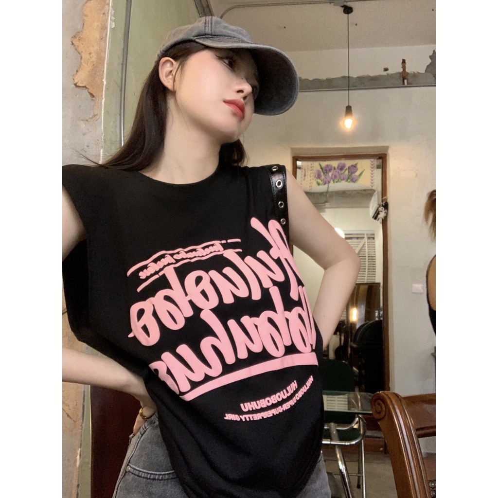 Áo Sát Nách Dáng Rộng In Chữ Thời Trang Cho Nữ