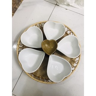 Khay lẩu kem hình tim hàng gốm sứ Bát Tràng