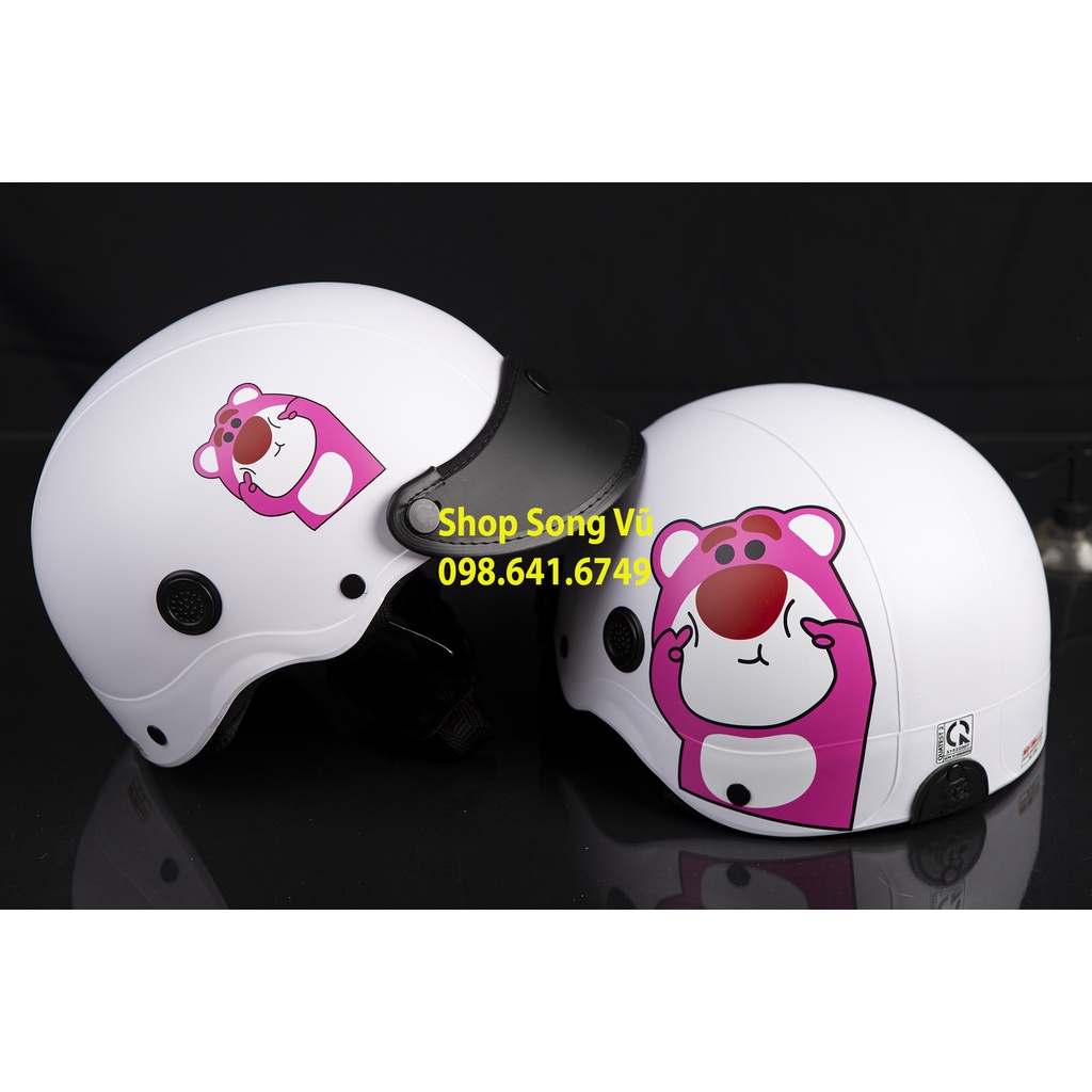 MŨ NÓN BẢO HIỂM GẤU DÂU TRẮNG