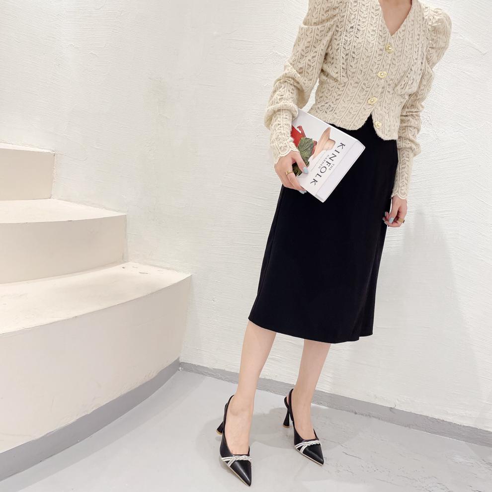 Slingback Zara cao gót bít mũi quai hậu rải đá trang trí 9p