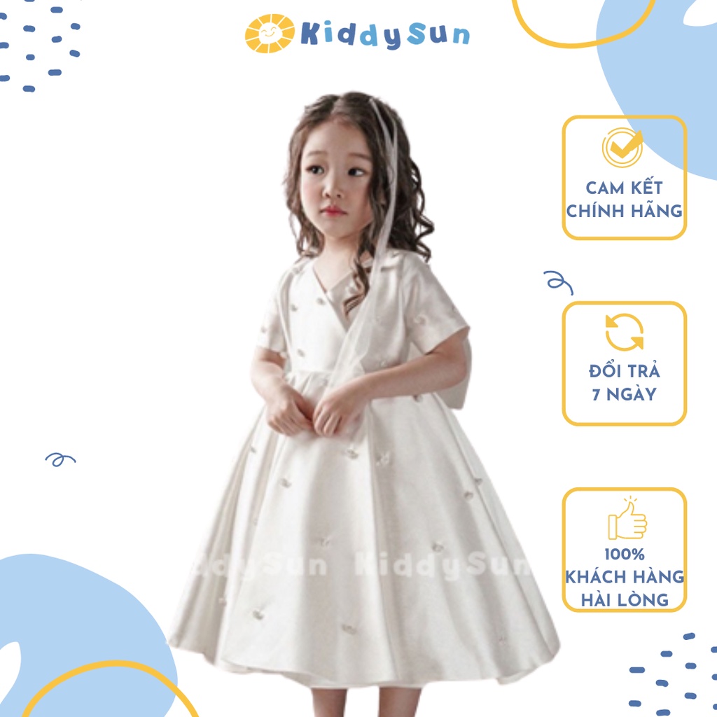 Váy bé gái KiddySun đính đá gắn nơ sau lưng tiểu thơ sang chảnh dành cho bé gái 2,3,4,5,6,7,8,9,10,11,12 tuổi[V375]