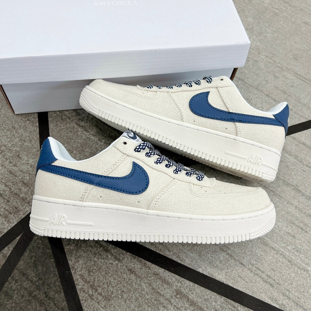 Giày_Nike Air Force 1 canvas navy màu be Dế Phối Đồ , Giày AF1 Trắng Nam Nữ Đế Air Bản Chuẩn Đủ Size 36-43