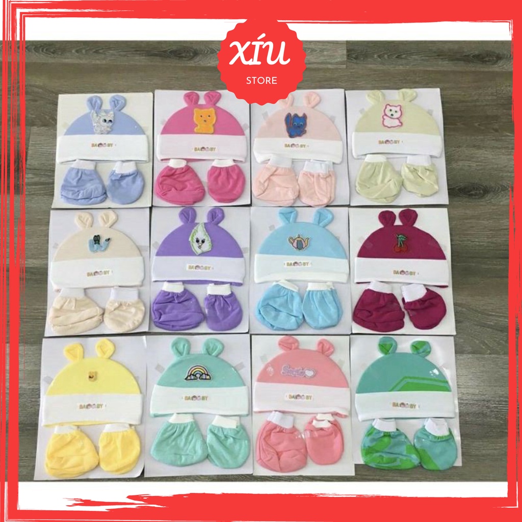 Set Mũ Bao tay Bao chân Bộ 3 chi tiết Mũ Bao tay Bao chân cho bé sơ sinh 0-3m xiustore