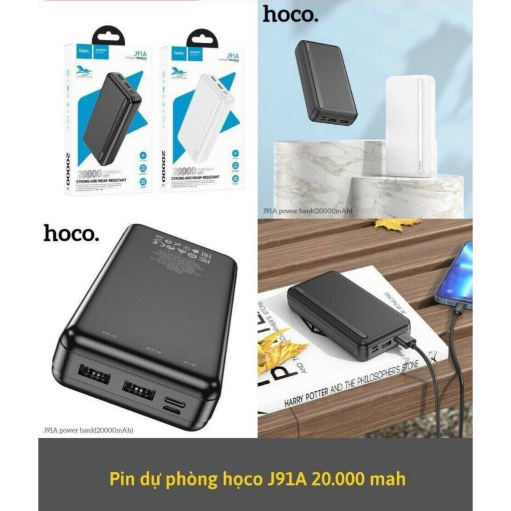 Pin Sạc Dự Phòng Hoco J91, J91A 100000 mah , 20000mAh Chính Hãng 2 Input, 2 Output, Có Đèn Led Hiển Thị Dung Lượng Pin