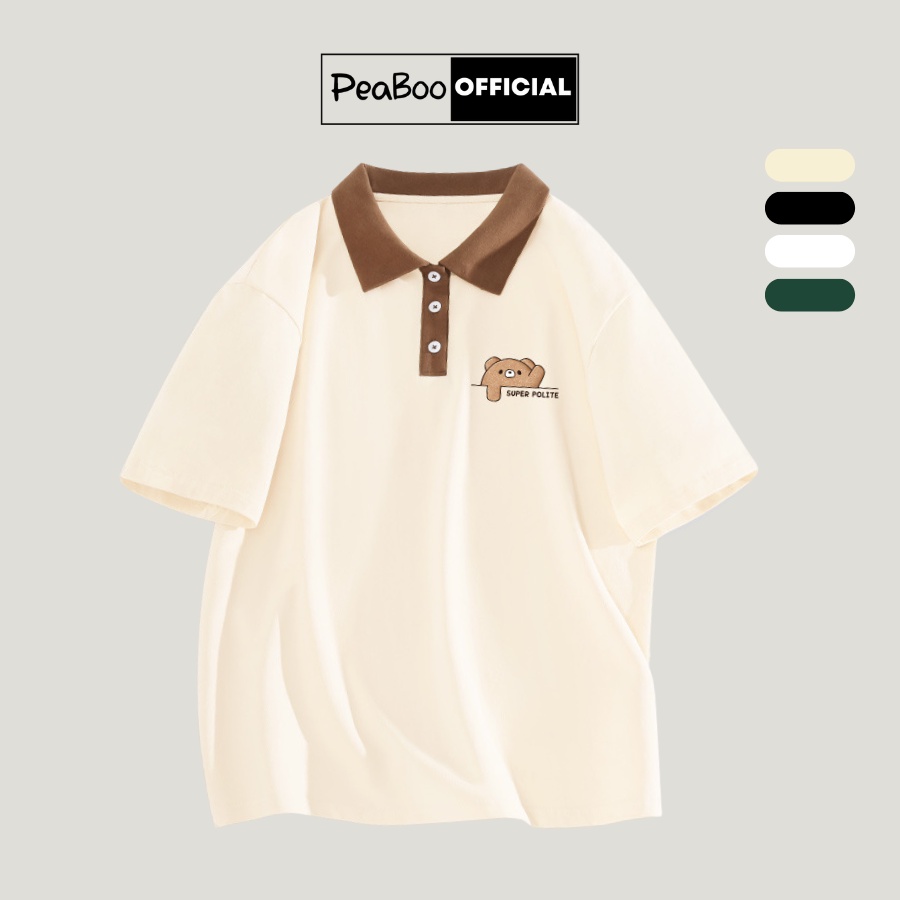 Áo Phông Polo Unisex PEABOO Mã PL Fluffy Bear Local Brand Form Rộng Cổ Đẹp Chất Cotton Nam Nữ | BigBuy360 - bigbuy360.vn
