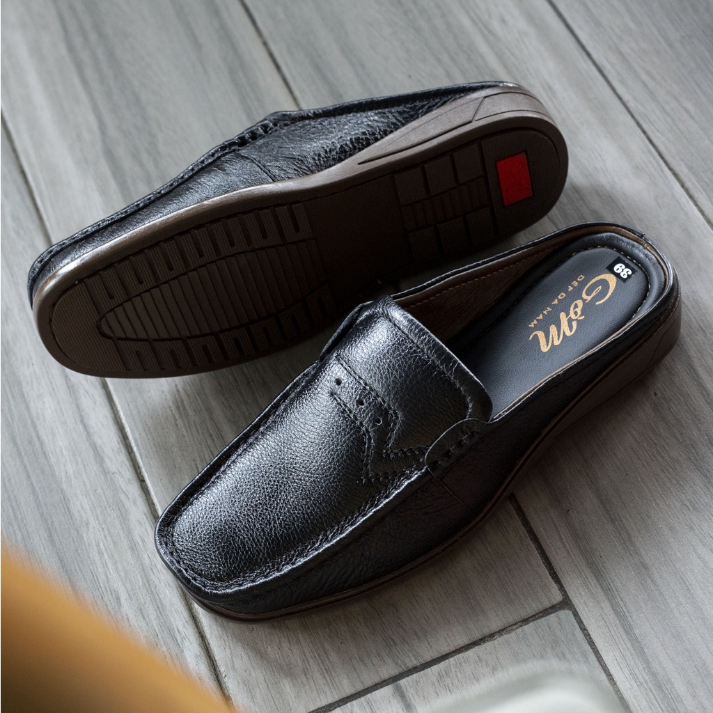 Giày lười nam da bò thật , hàng khâu thật , thoáng khí , 2 màu đen và bò