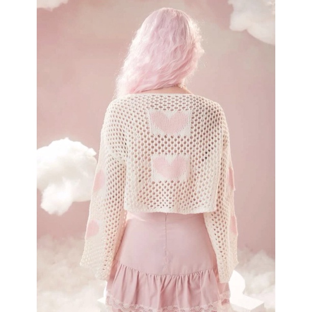 Áo Cardigans Tone Hồng - Áo Len Móc Nữ Dài Tay Dáng Ngắn Croptop Siêu Xinh