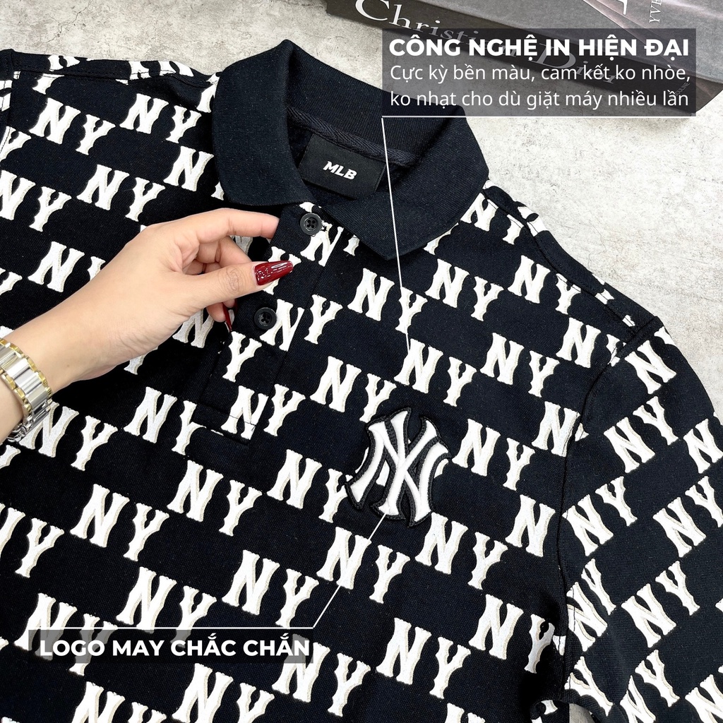 Áo Polo nam nữ MLB NY Monogram nhiều màu 100% cotton hàng xuất dư cao cấp phong cách Hàn Quốc