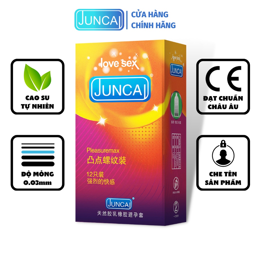 Bao cao su JUNCAI Pleasuremax gân gai đặc biệt, siêu khoái cảm ( hộp 12 chiếc)