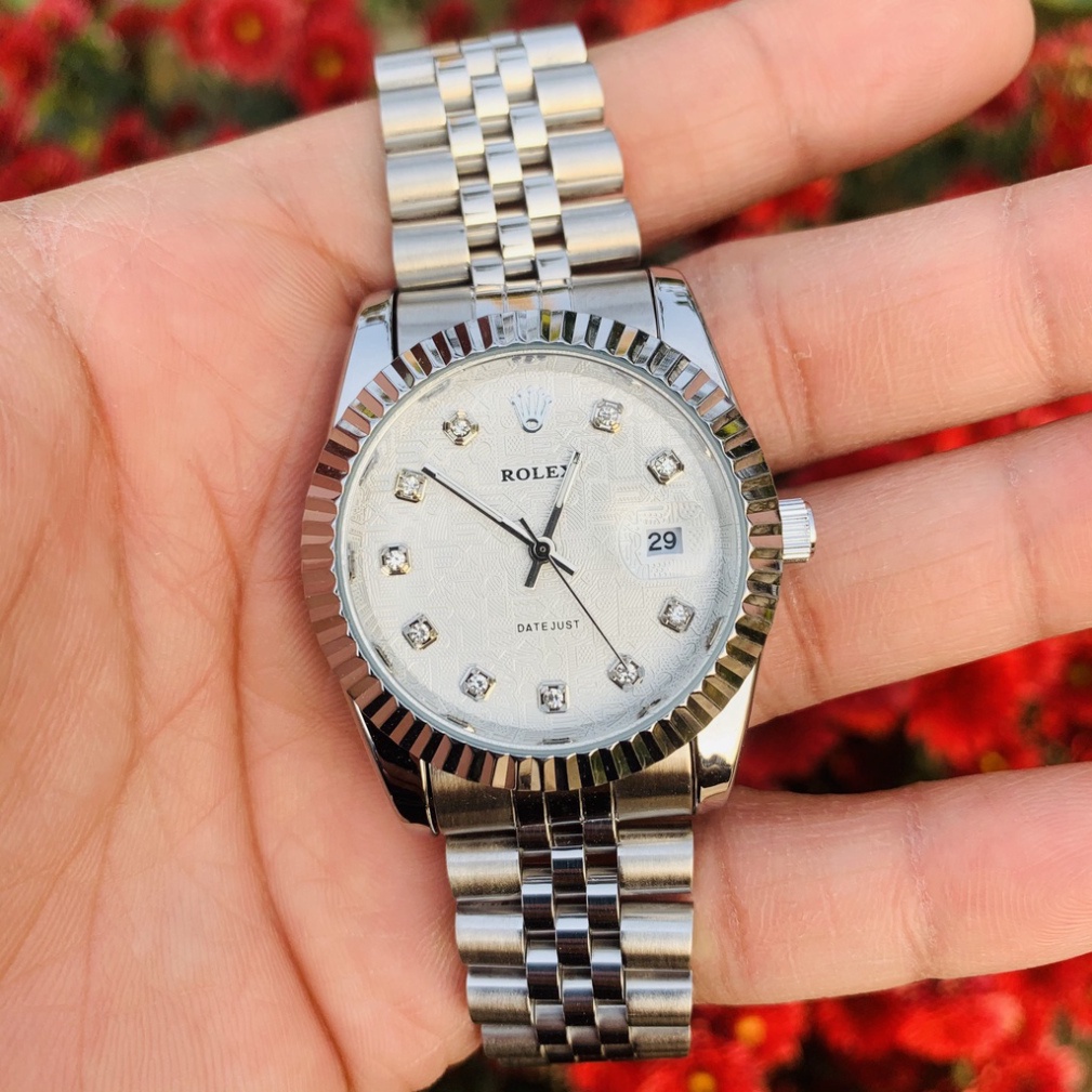 Đồng hồ đeo tay Rolex viền trơn kẻ sọc sang trọng đẳng cấp, Đồng hồ nam dây thép đúc đặc nguyên khối mạ không gỉ