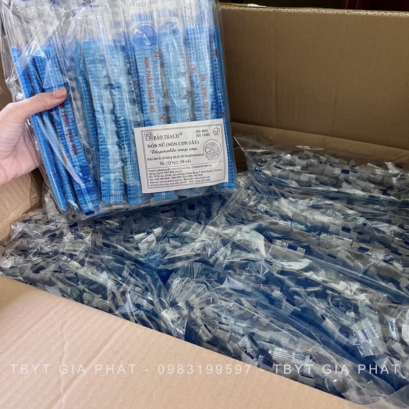 MŨ PHẪU THUẬT BẢO THẠCH NÓN CON SÂU NÓN GIẤY MÀU XANH TIỆT TRÙNG