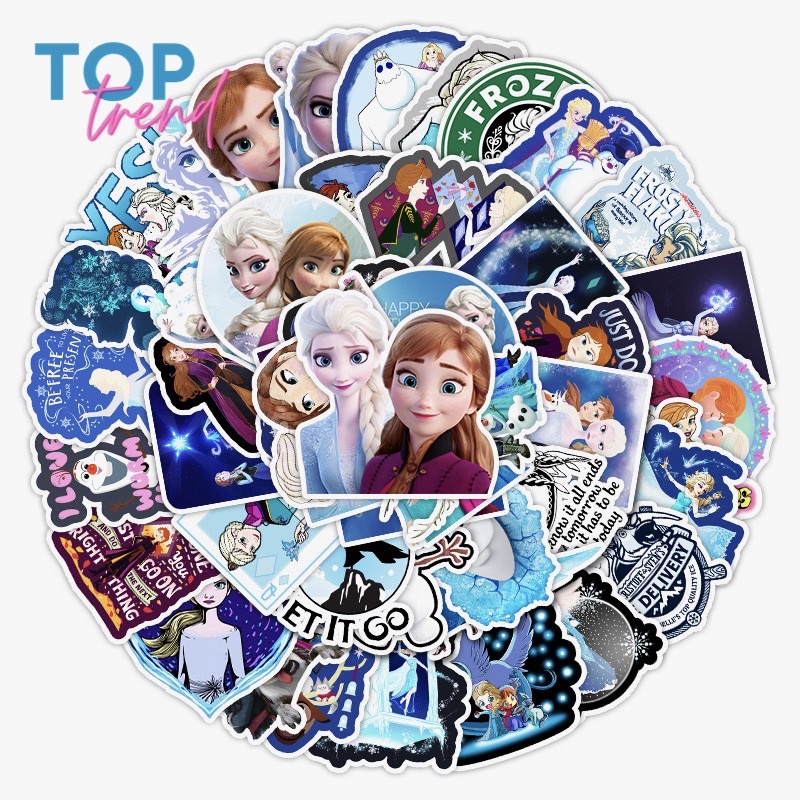 Sticker cute SET 50 TẤM Công chúa ELSA, hình dán trang trí dễ thương cho bé, chống thấm nước - TOP TREND