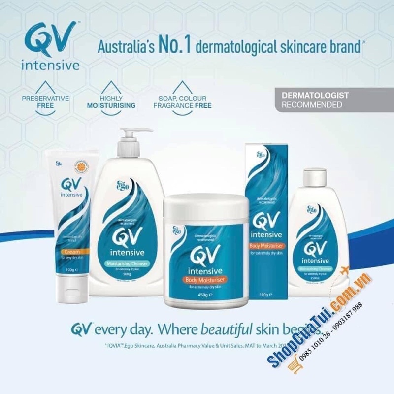 KEM DƯỠNG DA QV Intensive Cream 500G - Kem DƯỠNG ẨM ĐẬM ĐẶC giúp ngăn ngừa và làm dịu DA RẤT KHÔ