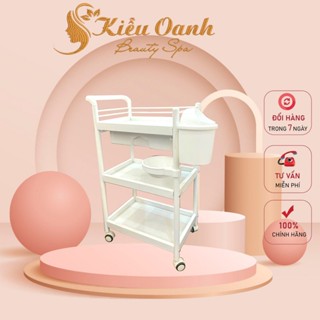 Xe Đẩy 3 Tầng Có Thùng Rác Bát Nhựa - Xe Đẩy Kính Spa, Xe Sọt Rác Chất Liệu Nhựa ABS chắc Chắn