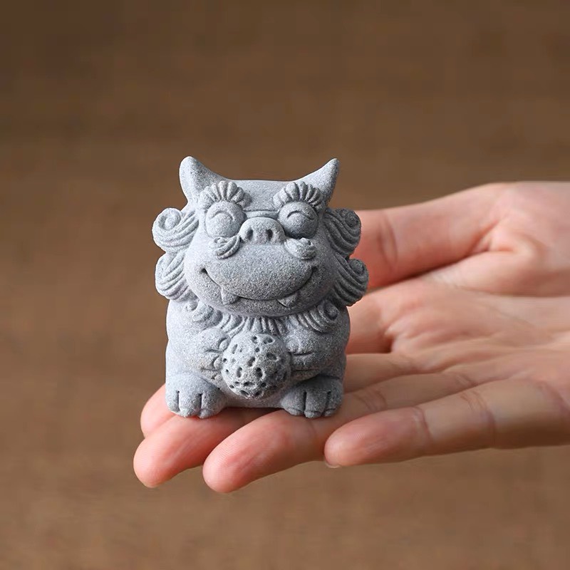 Cặp Tượng SƯ TỬ GIÓ Mini Đá Sa Thạch Xanh trang trí bàn trà, bàn làm việc, quà tặng ý nghĩa,... Tượng Sư Tử dễ thương