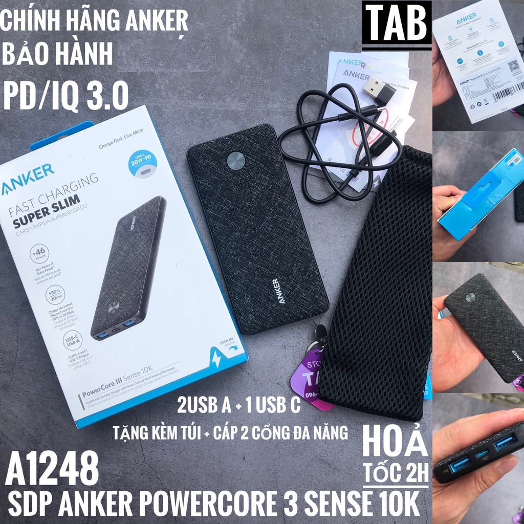 Sạc dự phòng Anker Powercore III Sense 10000mAh sạc nhanh 20W PD bọc vải Metro - A1248 3 Cổng ( 1Type C - 2 USB)