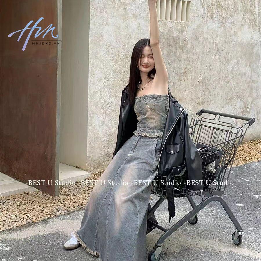Chân Váy Denim Dài Thiết Kế Mới Thời Trang Mùa Xuân Thu 2023 Dành Cho Nữ