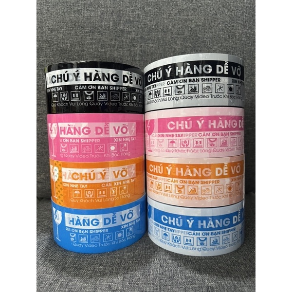 Băng Dính / Băng Keo Hàng Dễ Vỡ Thiết Kế Cao Cấp 46,5mm x 90m Màu Hồng Trắng / Cam Trắng / Xanh Trắng / Đen Trắng
