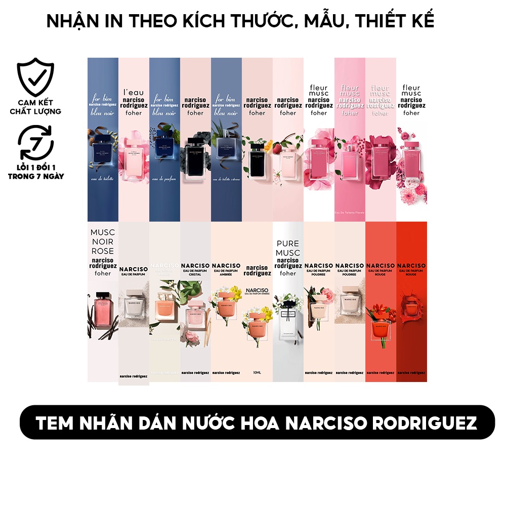 36 Tem dán, nhãn dán nước hoa chiết Narciso Rodriguez - Đủ các mùi - Kích thước 15mm x 80mm - Đã cắt sẵn - Siêu dính